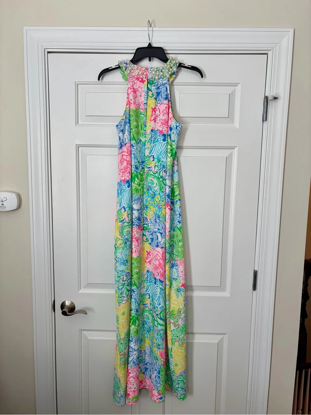 RARE Lilly Pulitzer Shawn Bead Pearl Neck Maxi Halter Dress Cheek to Cheek Small - Picture 3 of 4